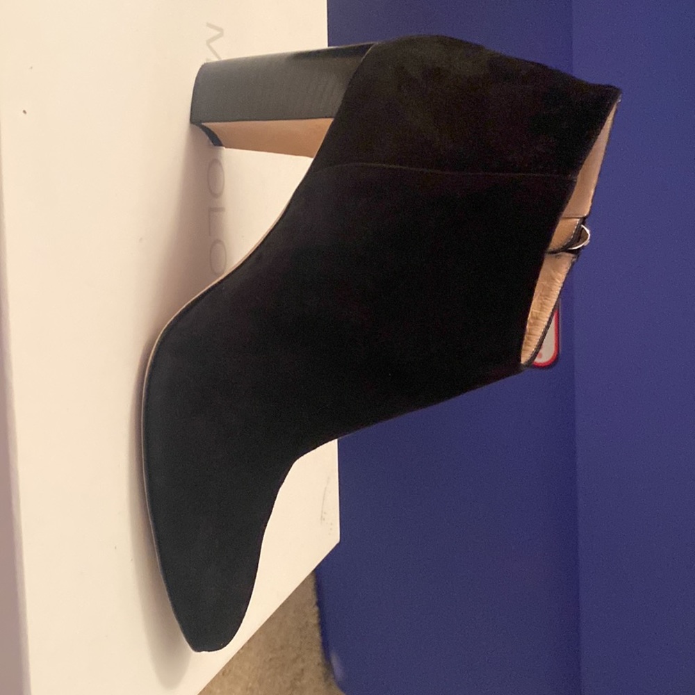 LIKE NEW-work only a few times-Manolo Blahnik black suede booties, 3" heel